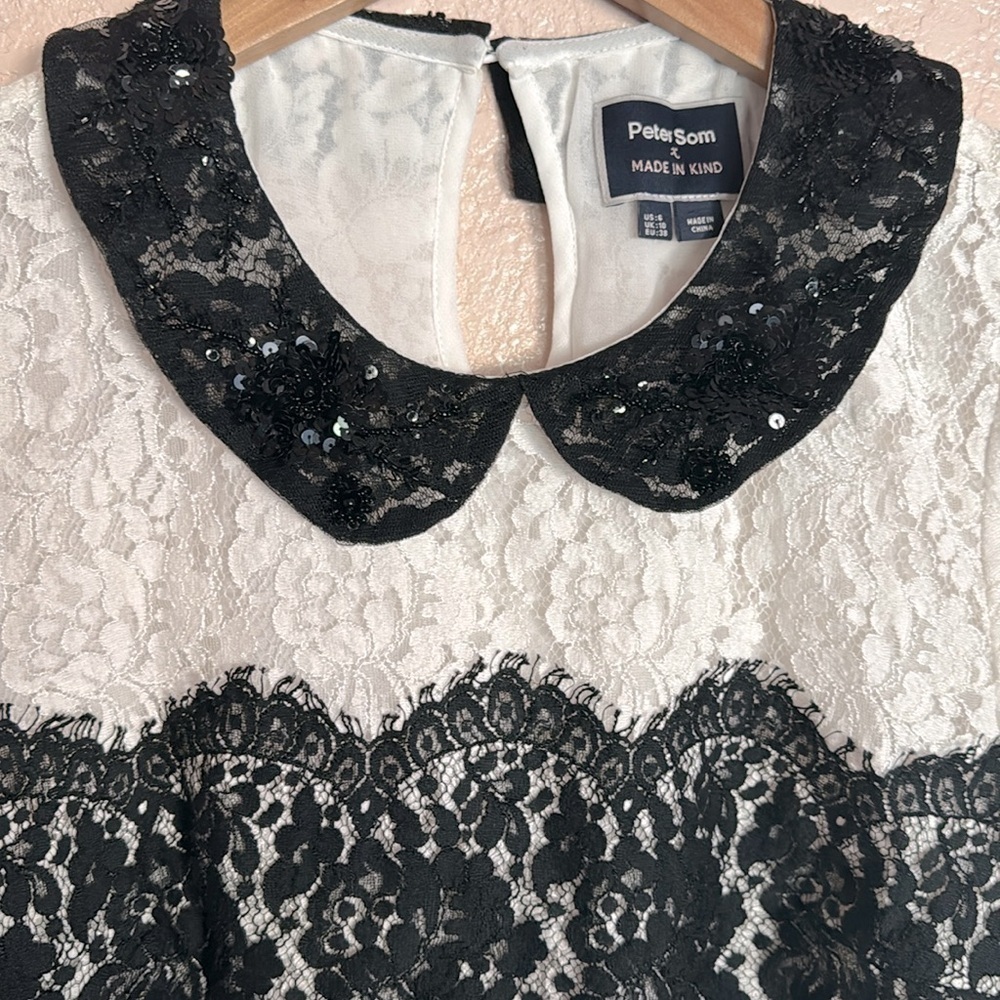 Peter Som Women’s Size 6 Black and White Lace and Sequin Collar Feminine Blouse - Picture 2 of 5